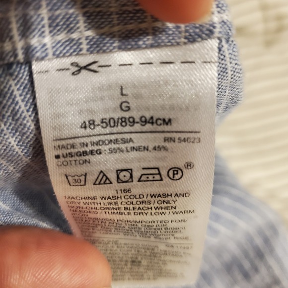 GAP Men's Casual Blue Linen Blend Horizontal Striped Button Up SZ:L - Picture 9 of 9